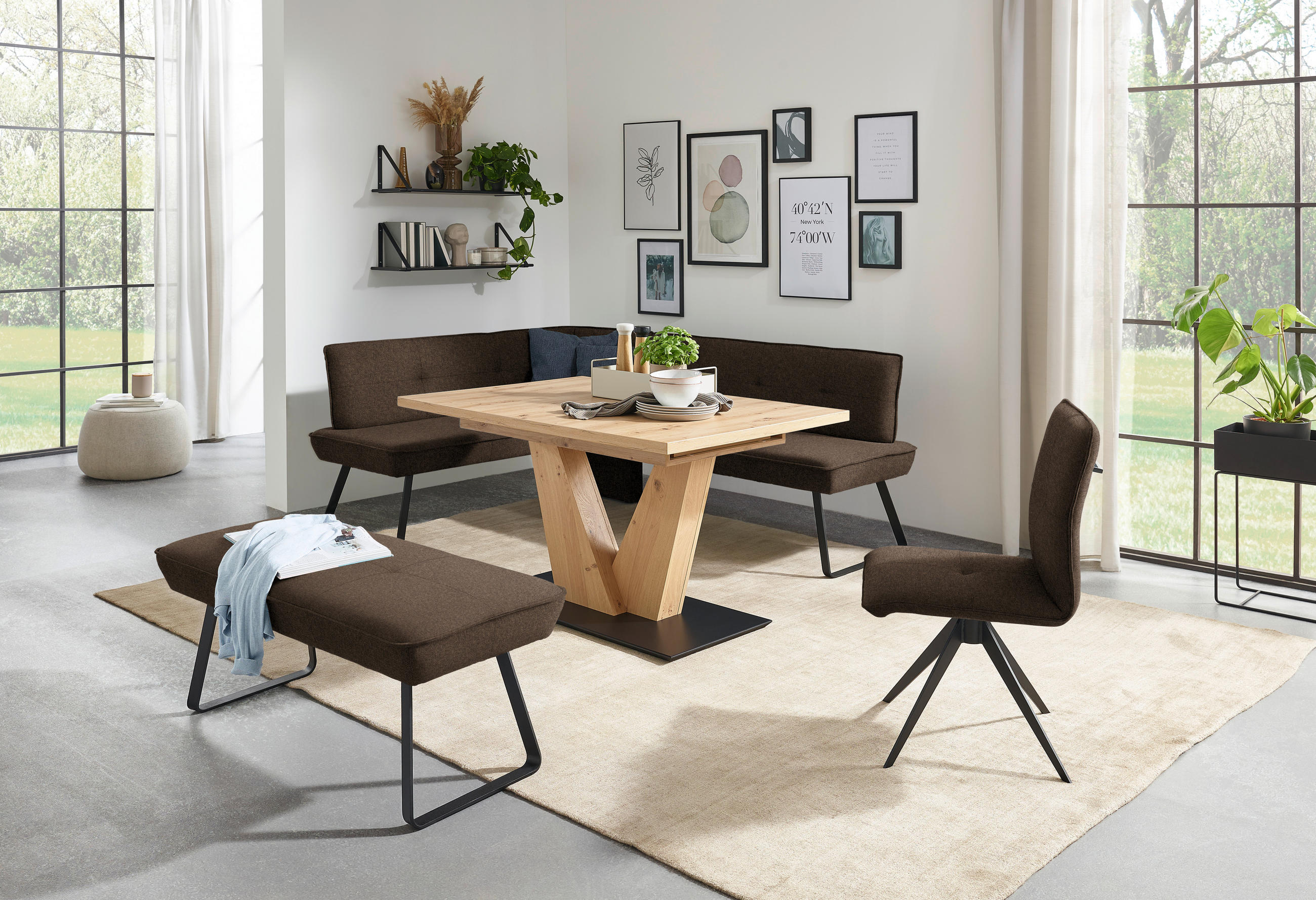 HOCKERBANK 118/50/51 cm   - Dunkelbraun/Schwarz, Design, Textil/Metall (118/50/51cm) - Dieter Knoll