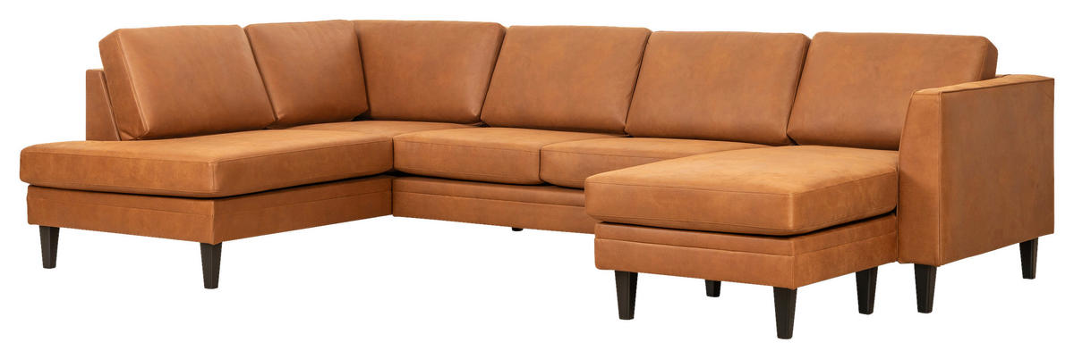 SOFFA i läderimitation brun  - brun/svart, Design, metall/trä (294/85/182-159cm) - Pure Home Comfort