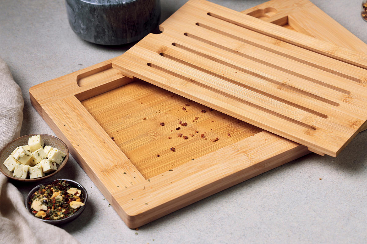 SCHNEIDEBRETT-SET 3-teilig    42/28/2 cm  - Hellbraun/Edelstahlfarben, Basics, Naturmaterialien (42/28/2cm) - Kesper