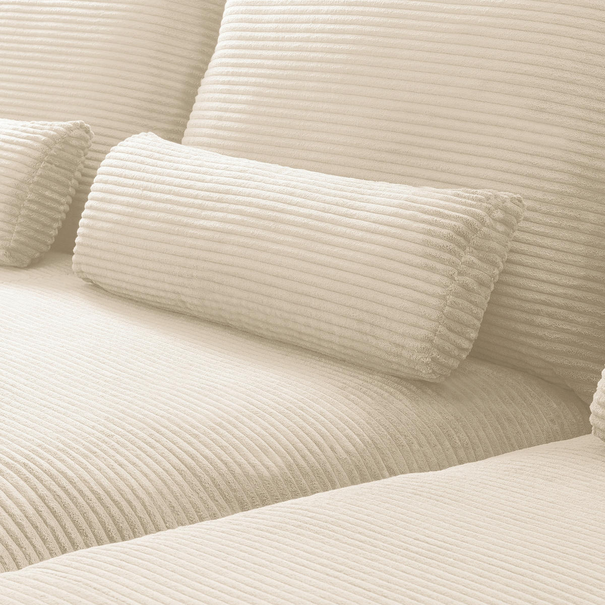 ECKSOFA Creme Cord Nierenkissen, Rückenkissen  - Creme/Schwarz, Design, Textil/Metall (313/172cm) - P & B