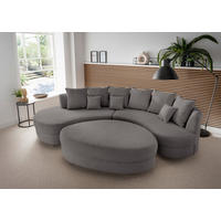 Wohnlandschaft inkl. Hocker Grau Cord Zierkissen, Rückenkissen, Hocker  - Schwarz/Grau, Design, Kunststoff/Textil (160/300cm) - Livetastic