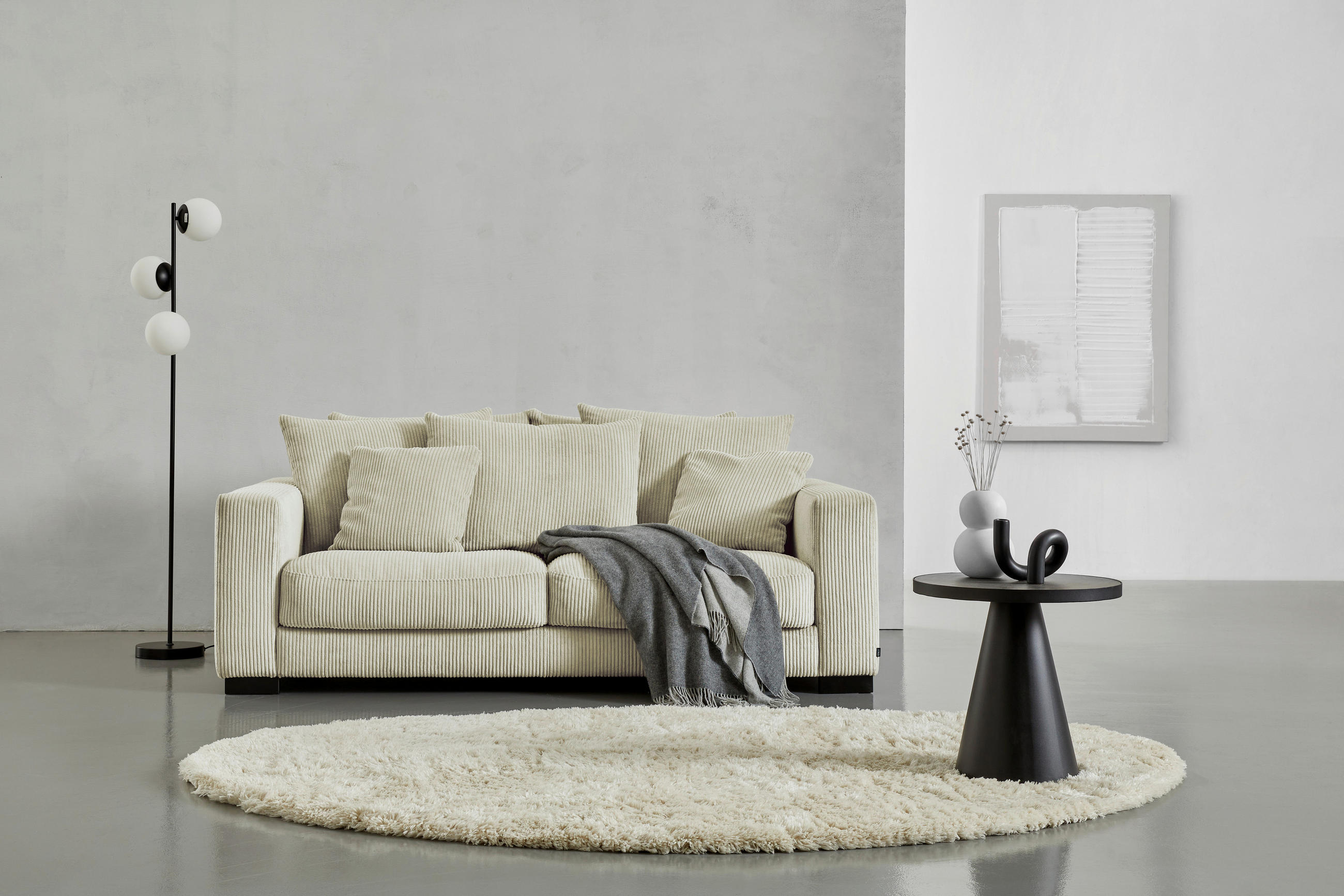 2,5-SITZER in Cord Beige  - Beige/Schwarz, Konventionell, Holz/Textil (203/83/126cm) - Hom`in