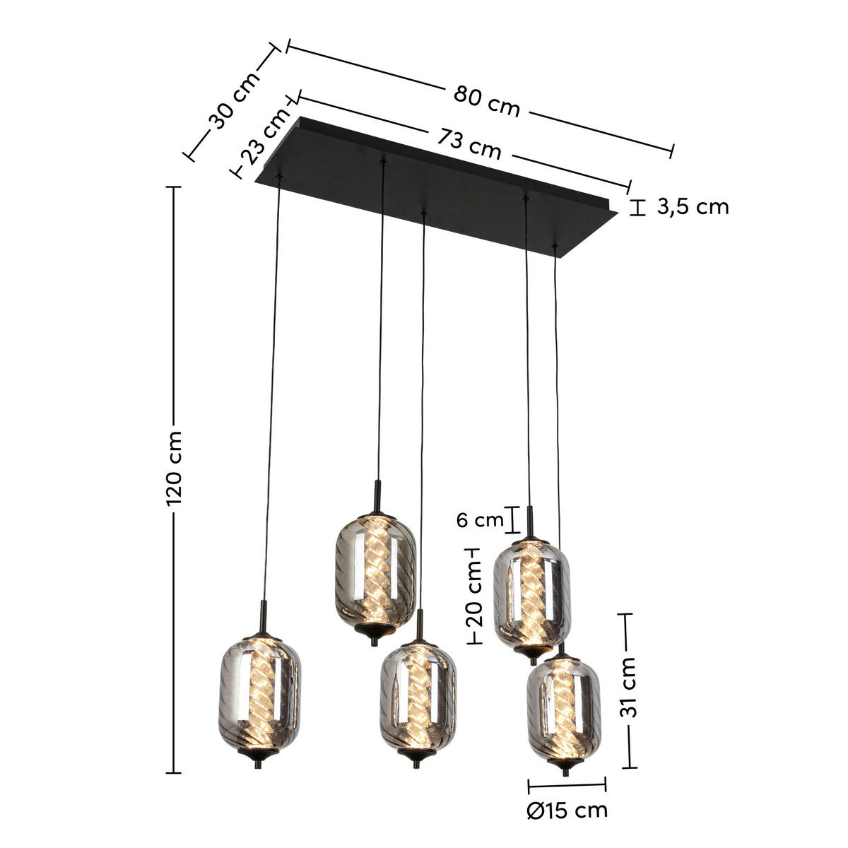 LED-HÄNGLAMPA 73/23/120 cm  - kromfärg/svart, Design, metall/glas (73/23/120cm) - Novel