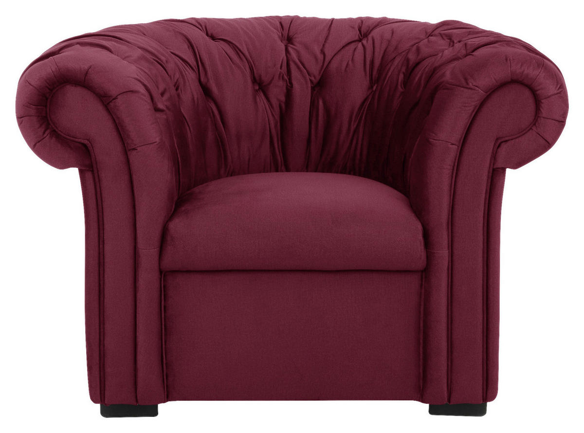 CHESTERFIELD-SESSEL in Velours Rot  - Rot/Schwarz, Design, Holz/Textil (114/78/91cm) - MID.YOU