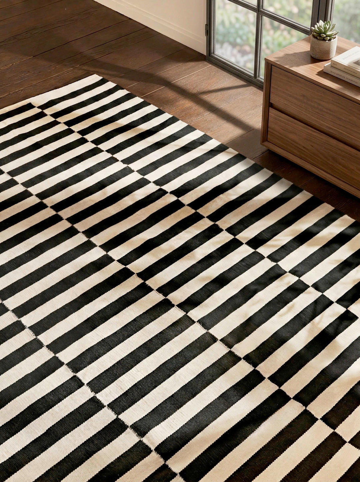HANDWEBTEPPICH 200/300 cm Vika Schwarz, Weiß rechteckig  - Schwarz/Weiß, Basics, Textil (200/300cm) - Hanse Home