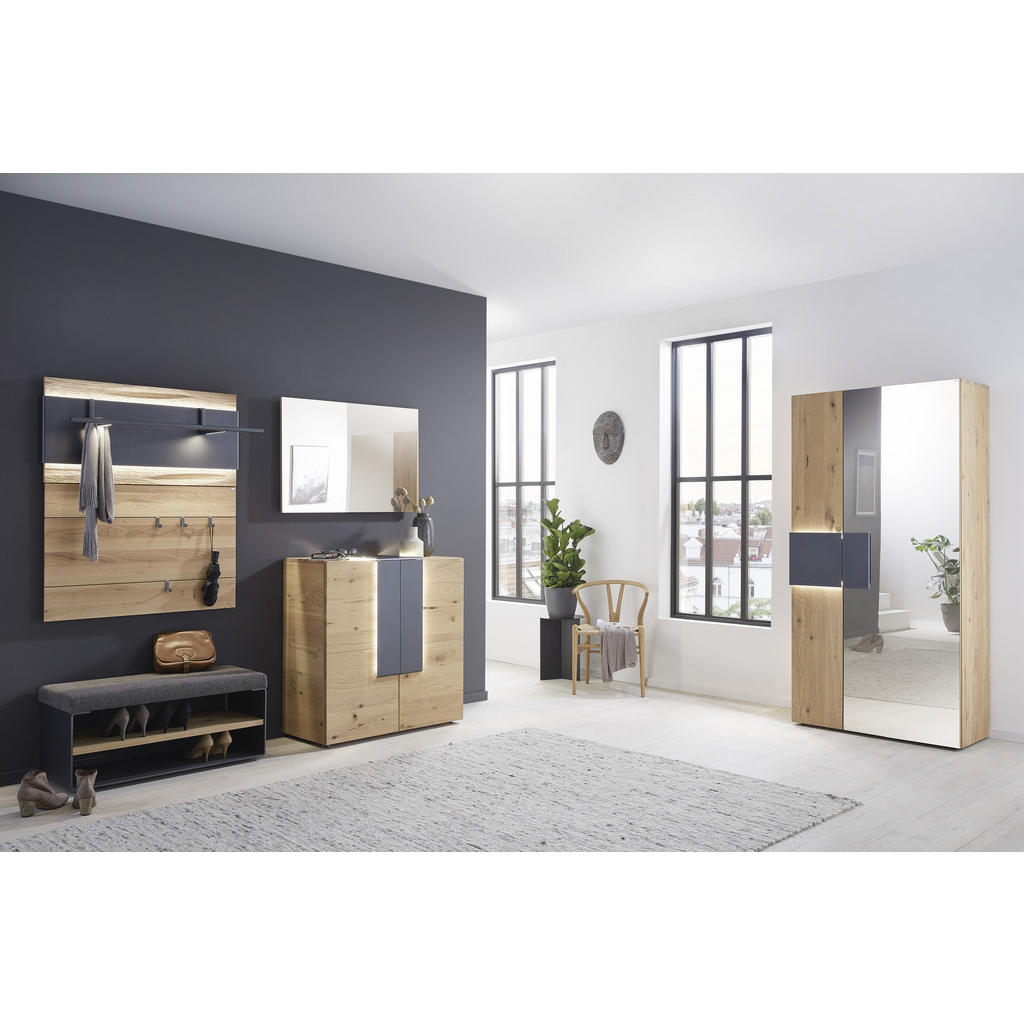 Thumbnail - Voglauer Garderobenbank, Anthrazit, Grau, Eiche, Holz, Metall, Textil, Wildeiche, furniert, mehrschichtige Massivholzpla...