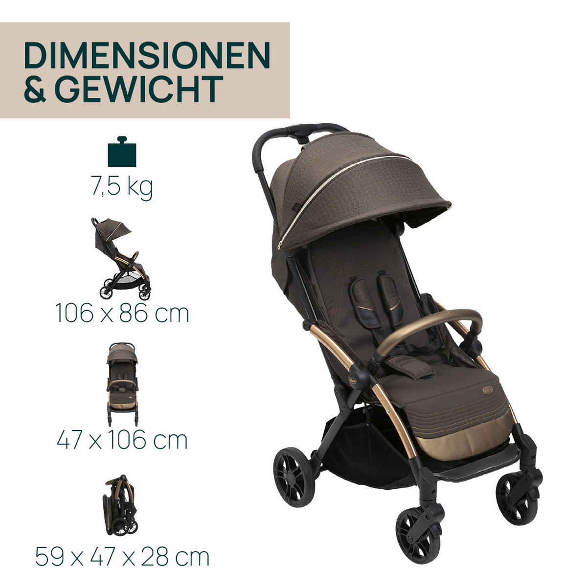 BUGGY GOODY XPLUS  - Bronzefarben, Basics, Textil/Metall (47/86/106cm) - Chicco