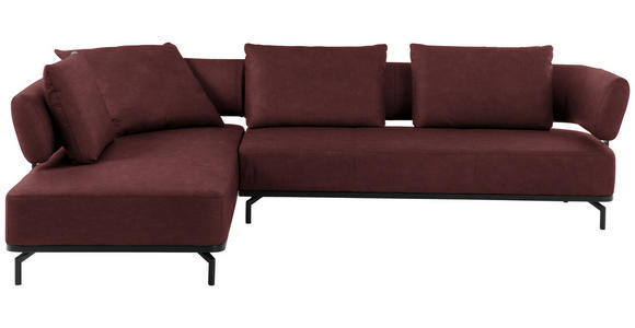 ECKSOFA Palio in Echtleder Bordeaux  237/302 cm  - Bordeaux/Schwarz, Design, Leder/Metall (237/302cm) - Dieter Knoll