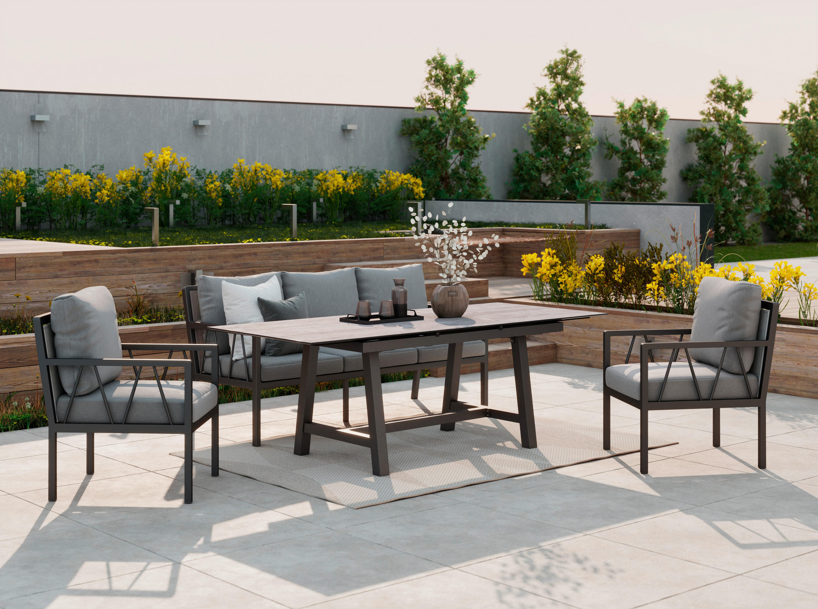 3-SITZER-BANK 177/84,5/81,5 cm Netzbespannung, Webstoff Anthrazit, Grau  - Anthrazit/Grau, Design, Textil/Metall (177/84,5/81,5cm) - Amatio