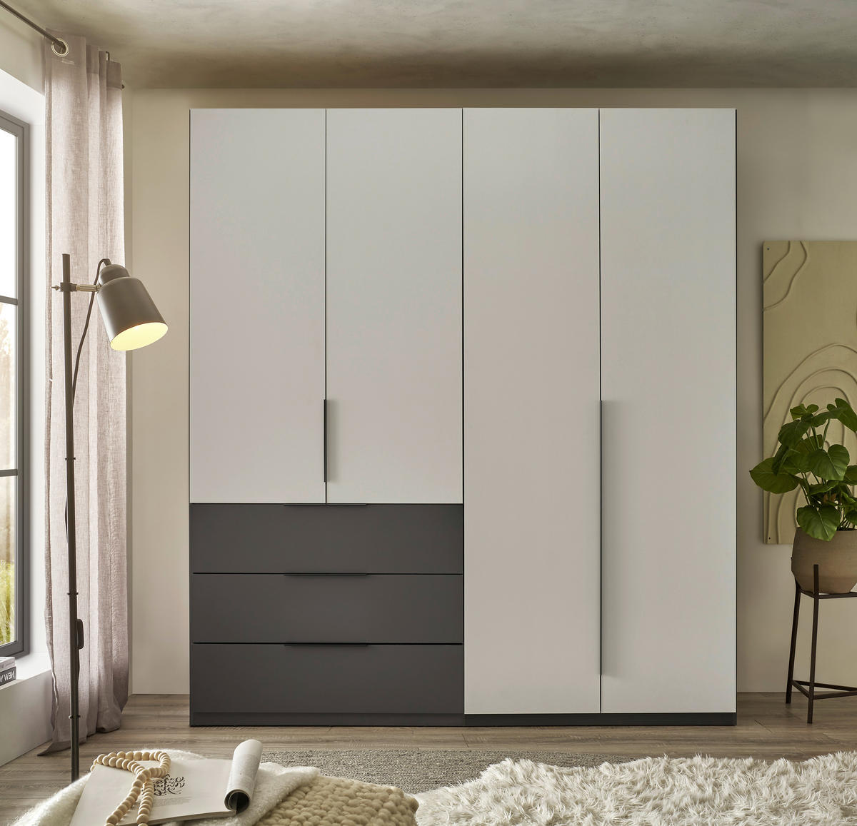 ŠATNÍ SKŘÍŇ S OTOČNÝMI DVEŘMI, barvy grafitu, světle šedá, 200,5/225,5/60 cm - černá/světle šedá, Design, kompozitní dřevo/plast (200,5/225,5/60cm) - Xora