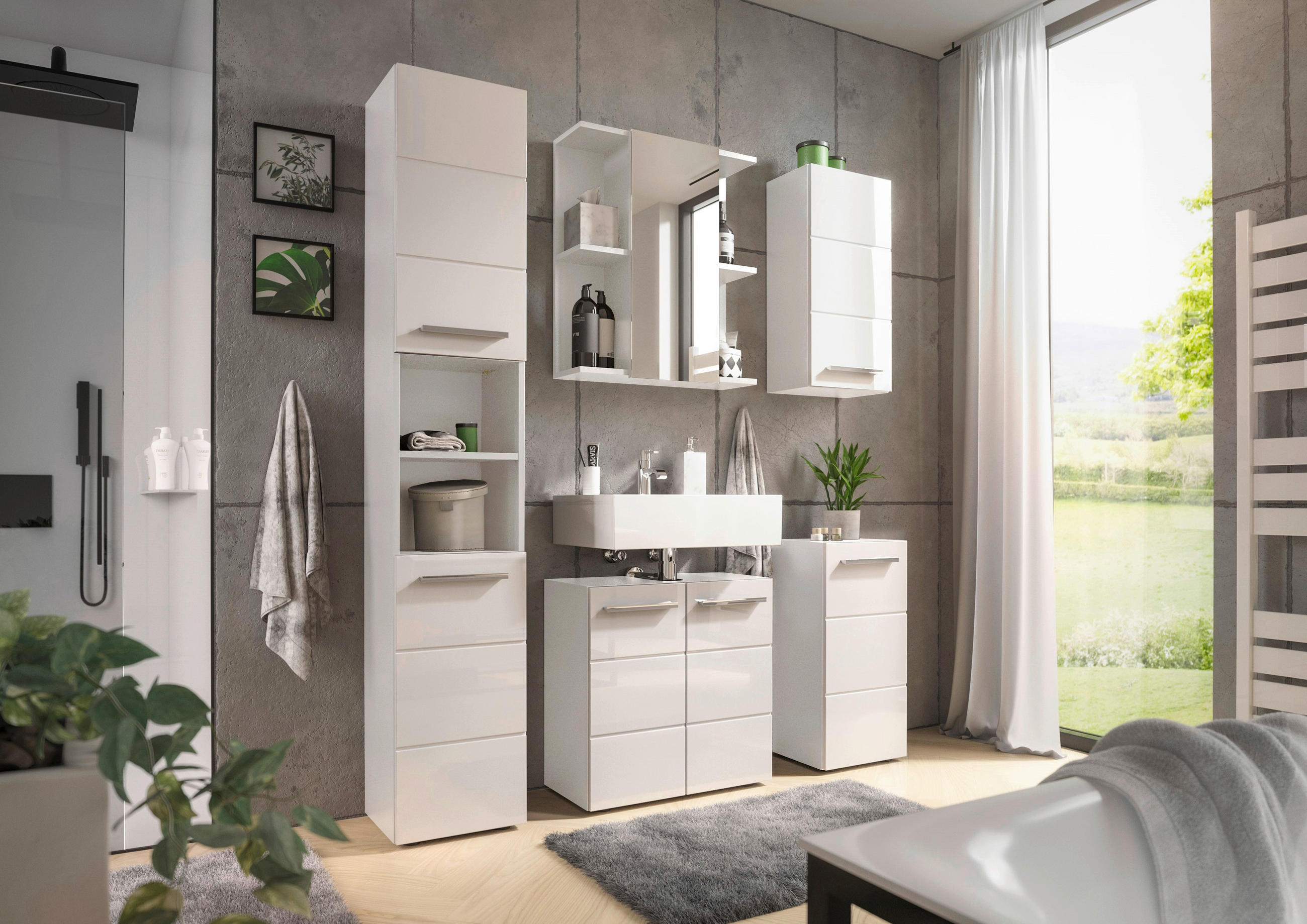 HÄNGESCHRANK 34/70/23 cm  - Weiss Hochglanz/Chromfarben, Modern, Holzwerkstoff/Kunststoff (34/70/23cm) - MID.YOU