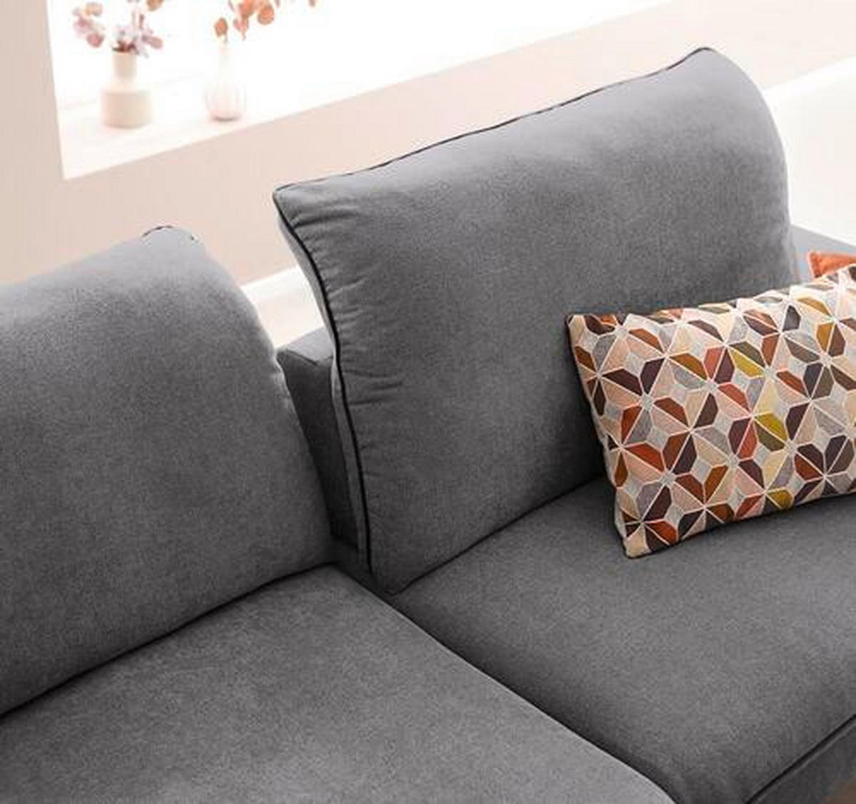 ECKSOFA Grau Webstoff  - Chromfarben/Schwarz, Design, Textil/Metall (292/185cm) - Chilliano
