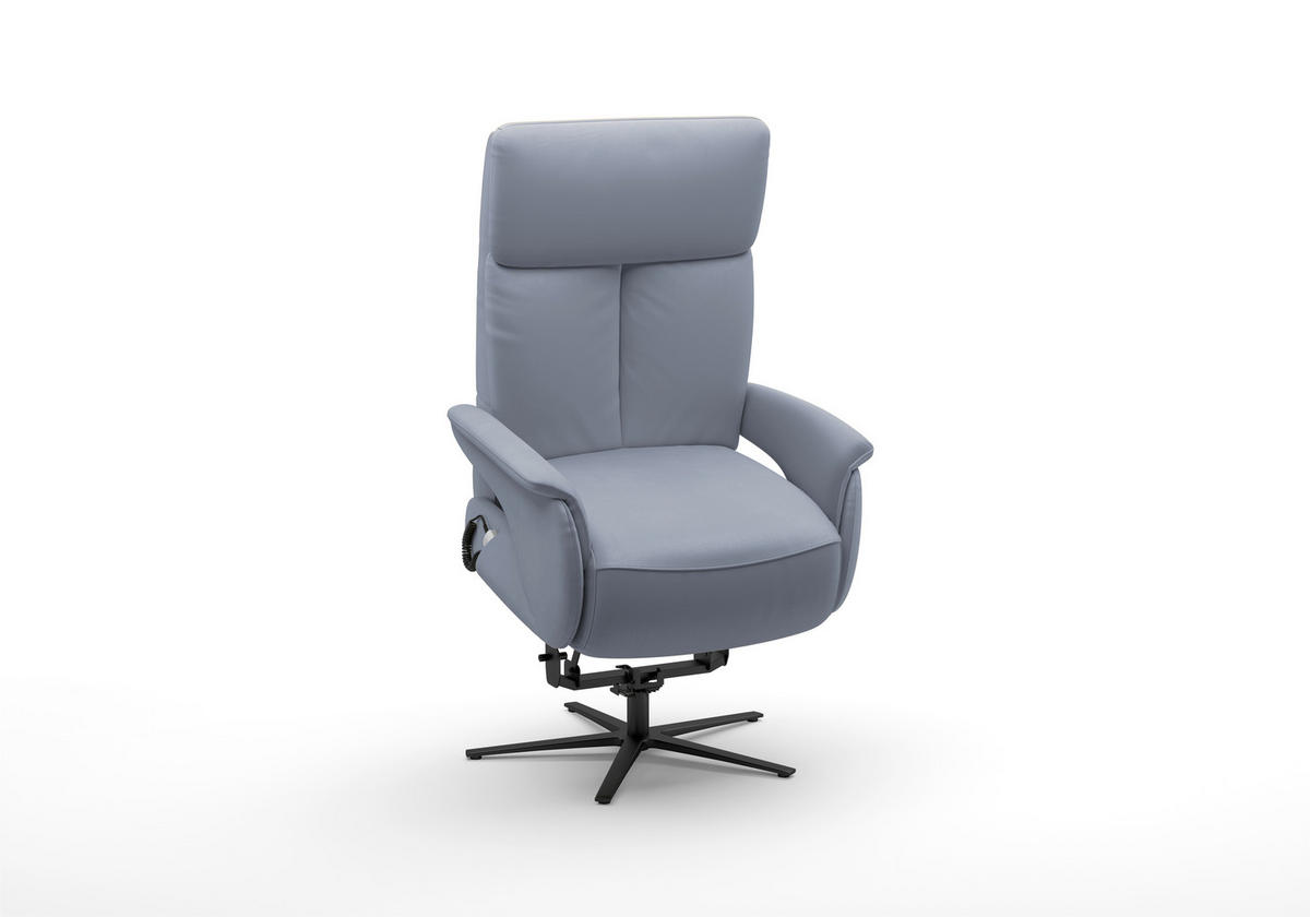 RELAXSESSEL TV TRIPLE SEVEN XTRA LARGE M2 Echtleder Kopfteilverstellung, Aufstehhilfe, Fußteilverstellung, Rücken echt    - Graublau/Schwarz, Basics, Leder/Metall (86/113/86cm) - Sit & More