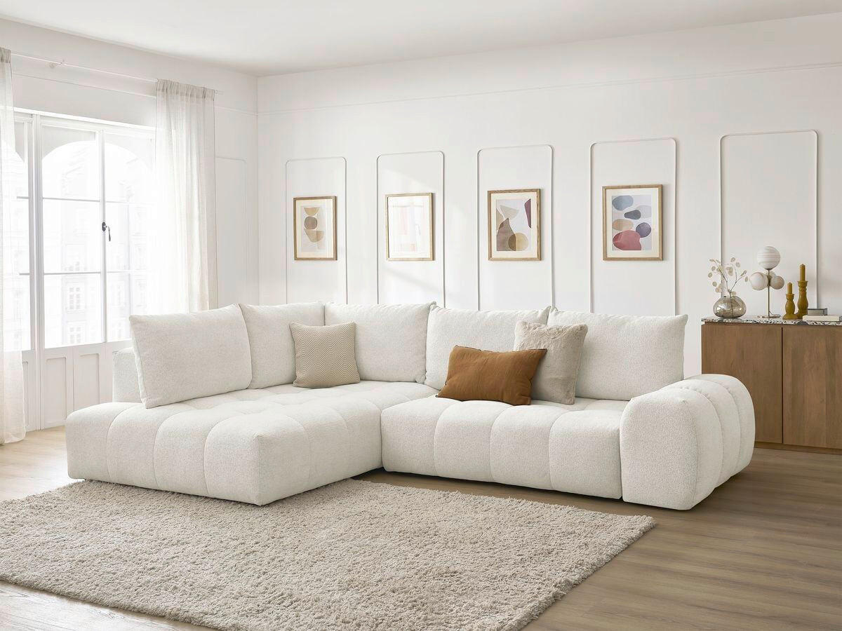 ECKSCHLAFSOFA EVEREST  mit Rücken echt, Armteil links, Armteil rechts Flachgewebe Weiß  - Schwarz/Weiß, MODERN, Kunststoff/Textil (320/212cm)