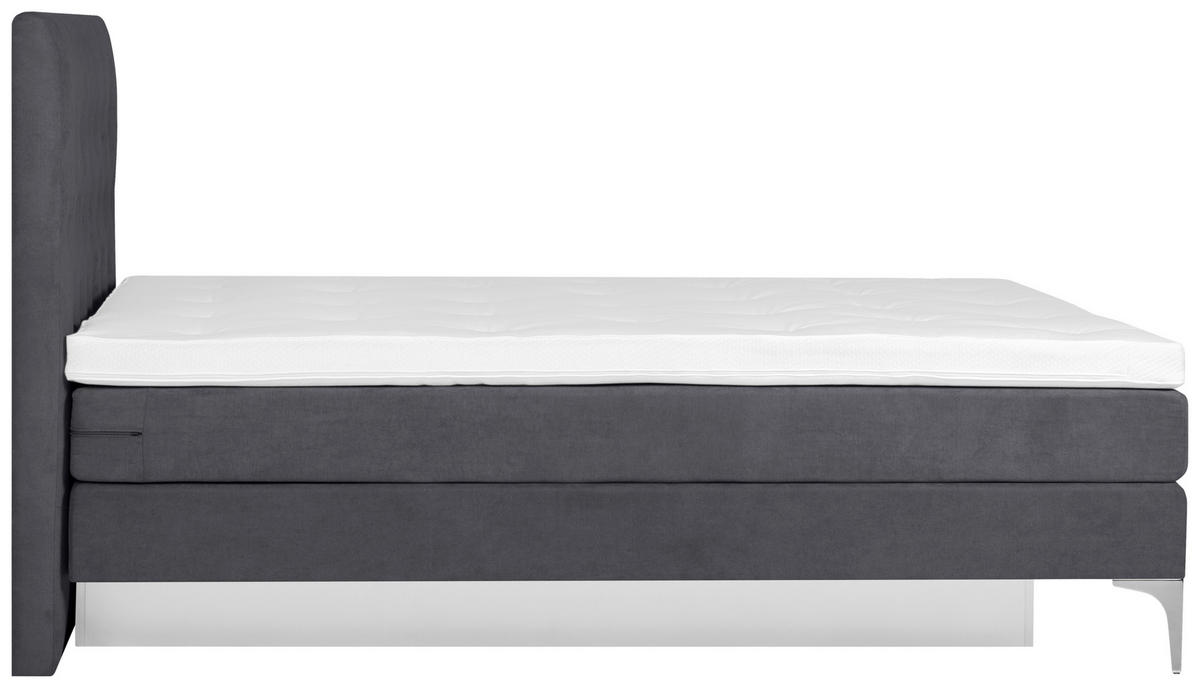 BOXSPRINGBETT 180/200 cm  in Dunkelgrau  - Chromfarben/Dunkelgrau, Design, Textil/Metall (180/200cm) - Welnova