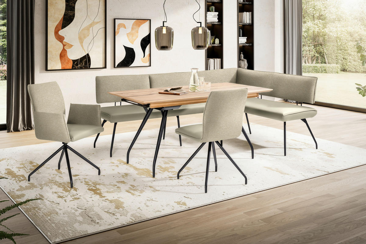 STUHL  in Stahl Mikrofaser Metall, Textil  - Creme/Schwarz, Design, Textil/Metall (49/91/60cm) - Moderano