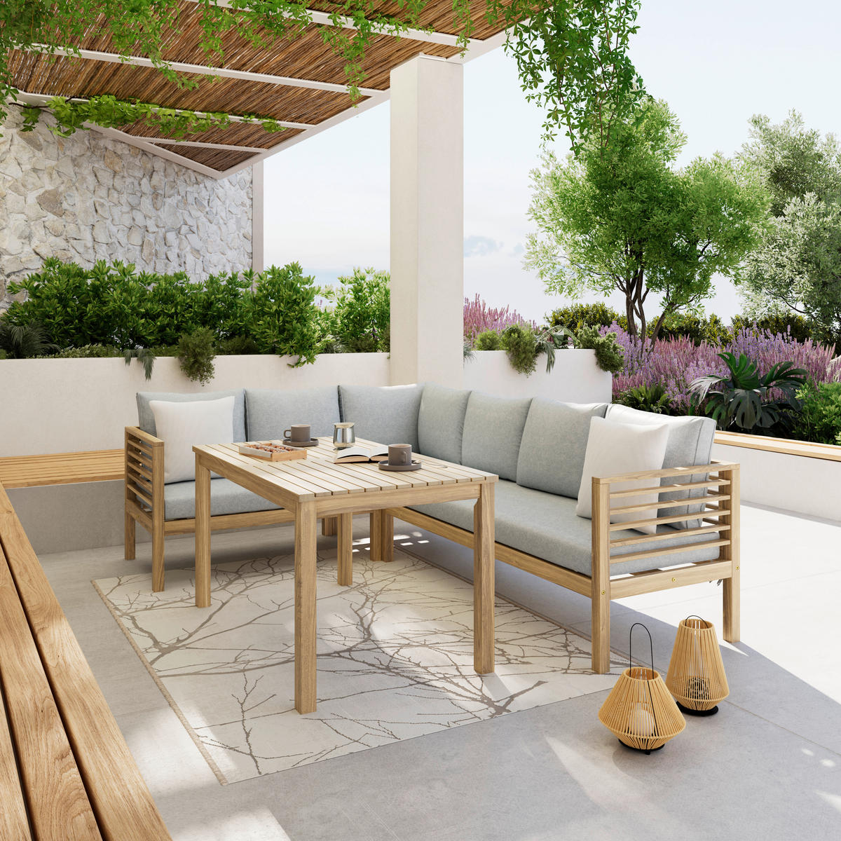 LOUNGE ÉTKEZŐGARNITÚRA  226/173 cm   - bézs/akácia színű, Modern, fa (226/173cm) - Ambia Garden