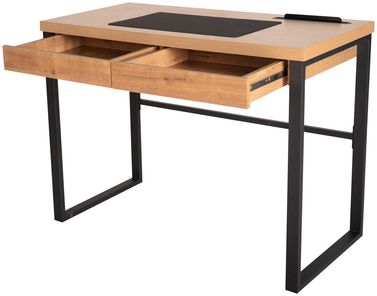 SCHREIBTISCH  in Eichefarben, Schwarz  - Eichefarben/Schwarz, MODERN, Holzwerkstoff/Metall (100/75/50cm) - Livetastic