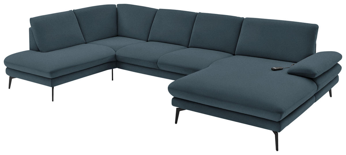 WOHNLANDSCHAFT Dunkelblau Webstoff  - Schwarz/Dunkelblau, Design, Textil/Metall (208/344/180cm) - Dieter Knoll