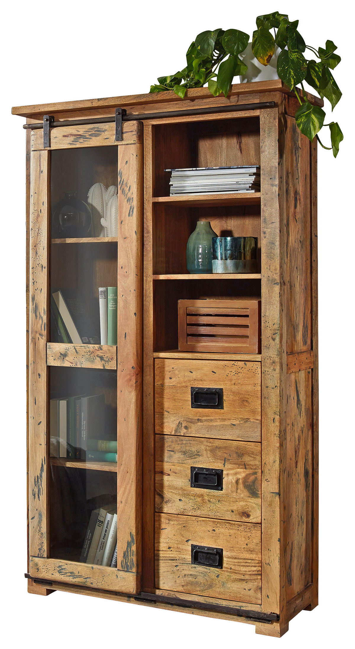 VITRINE in massiv Mangoholz Naturfarben  - Naturfarben, KONVENTIONELL, Glas/Holz (100/175/45cm) - Livetastic