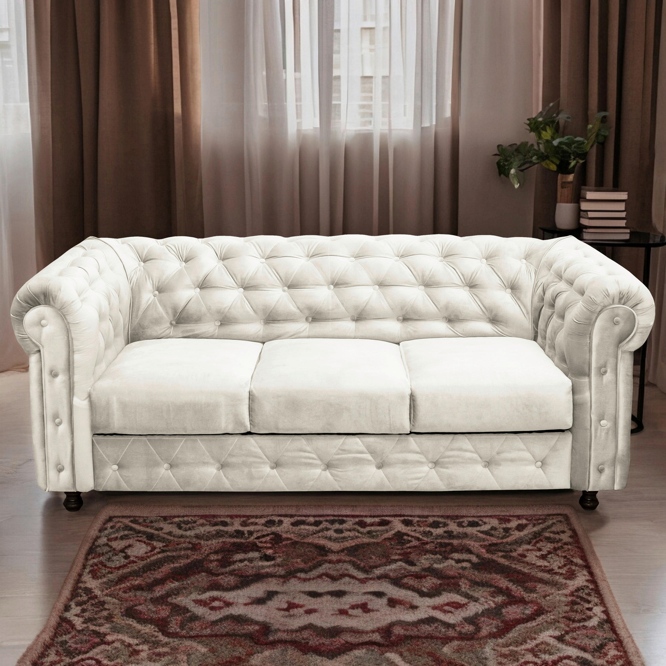 CHESTERFIELD-SOFA in Samt Creme  - Wengefarben/Creme, Basics, Holz/Textil (205/80/90cm) - P & B