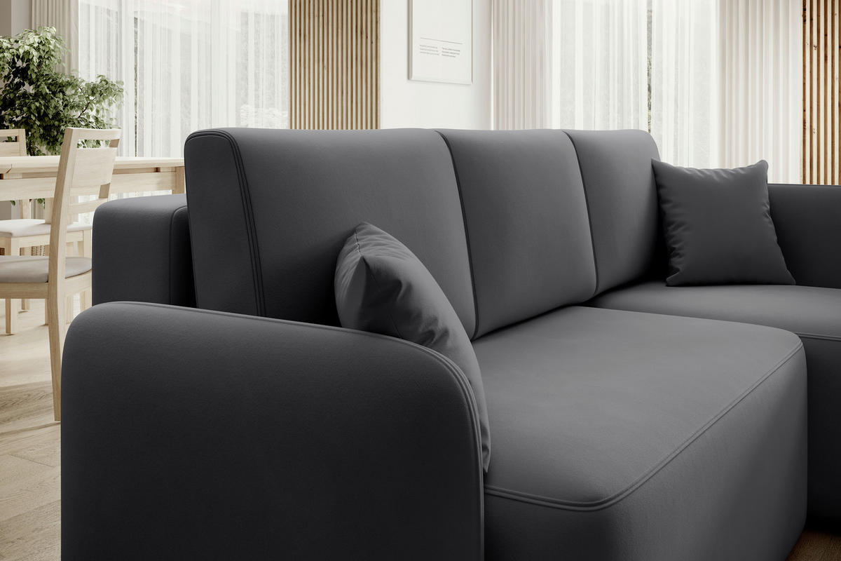 ECKSOFA Plüsch Grau  - Schwarz/Grau, Design, Kunststoff/Textil (206/150cm) - P & B