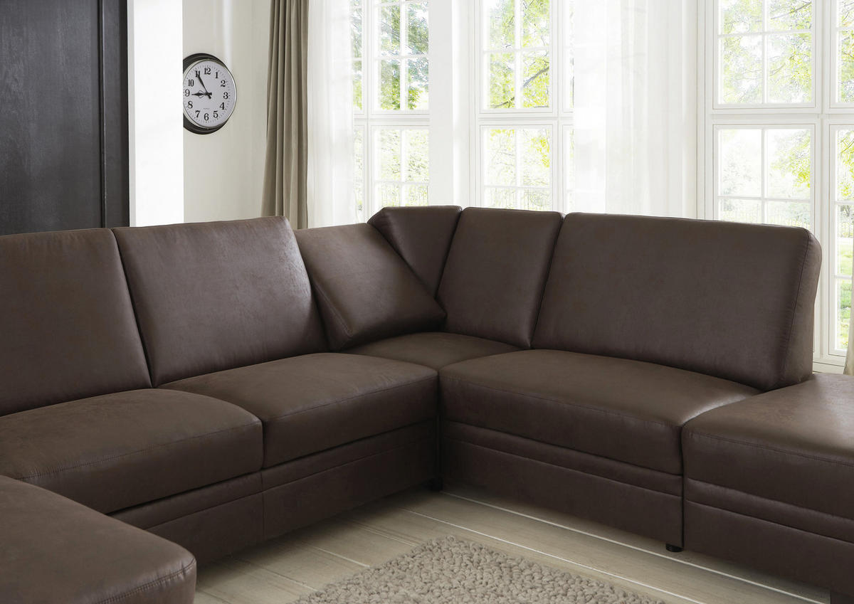 WOHNLANDSCHAFT in Flachgewebe Braun  - Braun, Design, Holz/Textil (163/319/241cm) - Beldomo System