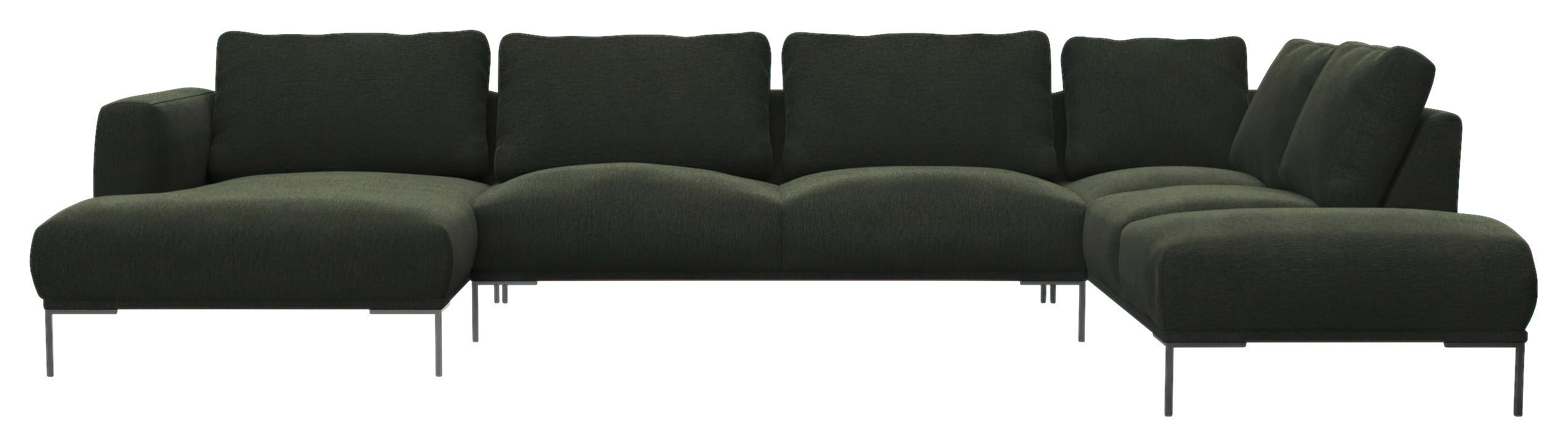 WOHNLANDSCHAFT Waldgrün Webstoff, Flachgewebe  - Waldgrün/Schwarz, Design, Textil/Metall (148/376/206cm) - Livetastic