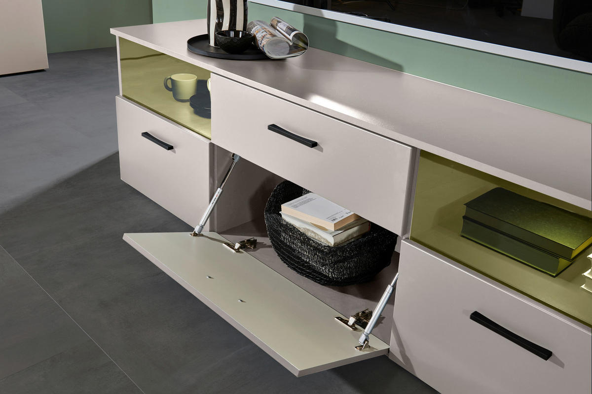 LOWBOARD  in 180/55/38 cm  - Kaschmir/Schwarz, Design, Glas/Holzwerkstoff (180/55/38cm) - MID.YOU