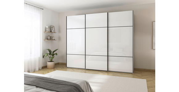 SCHWEBETÜRENSCHRANK in Grau, Weiß - Schwarz/Weiß, KONVENTIONELL, Glas/Holzwerkstoff (242/223/68cm) - Novel