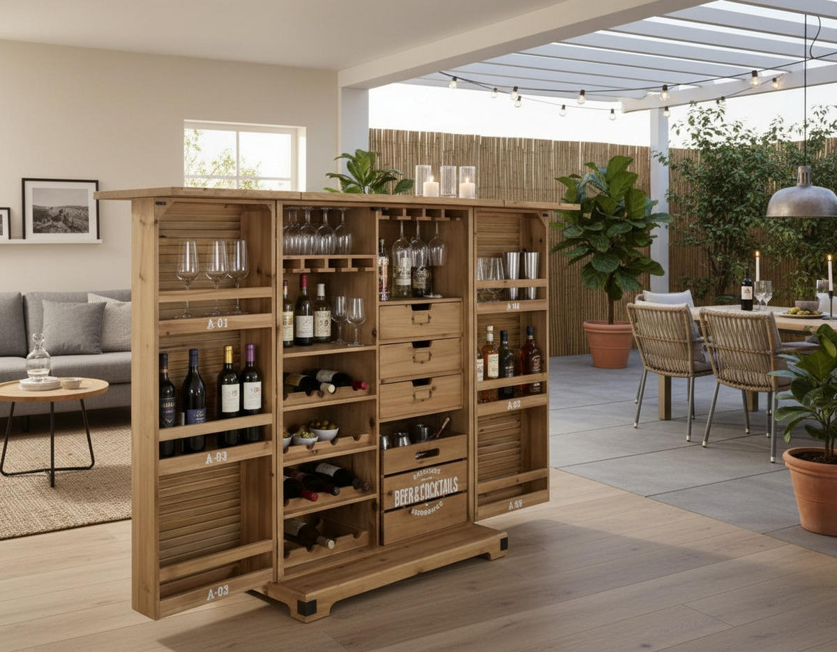 BARSCHRANK Tanne massiv Naturfarben  - Schwarz/Naturfarben, LIFESTYLE, Holz/Metall (90/123/50cm) - Landscape
