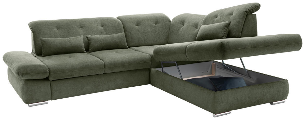 ECKSOFA in Chenille Dunkelgrün  - Chromfarben/Dunkelgrün, Modern, Textil/Metall (280/254cm) - Livetastic