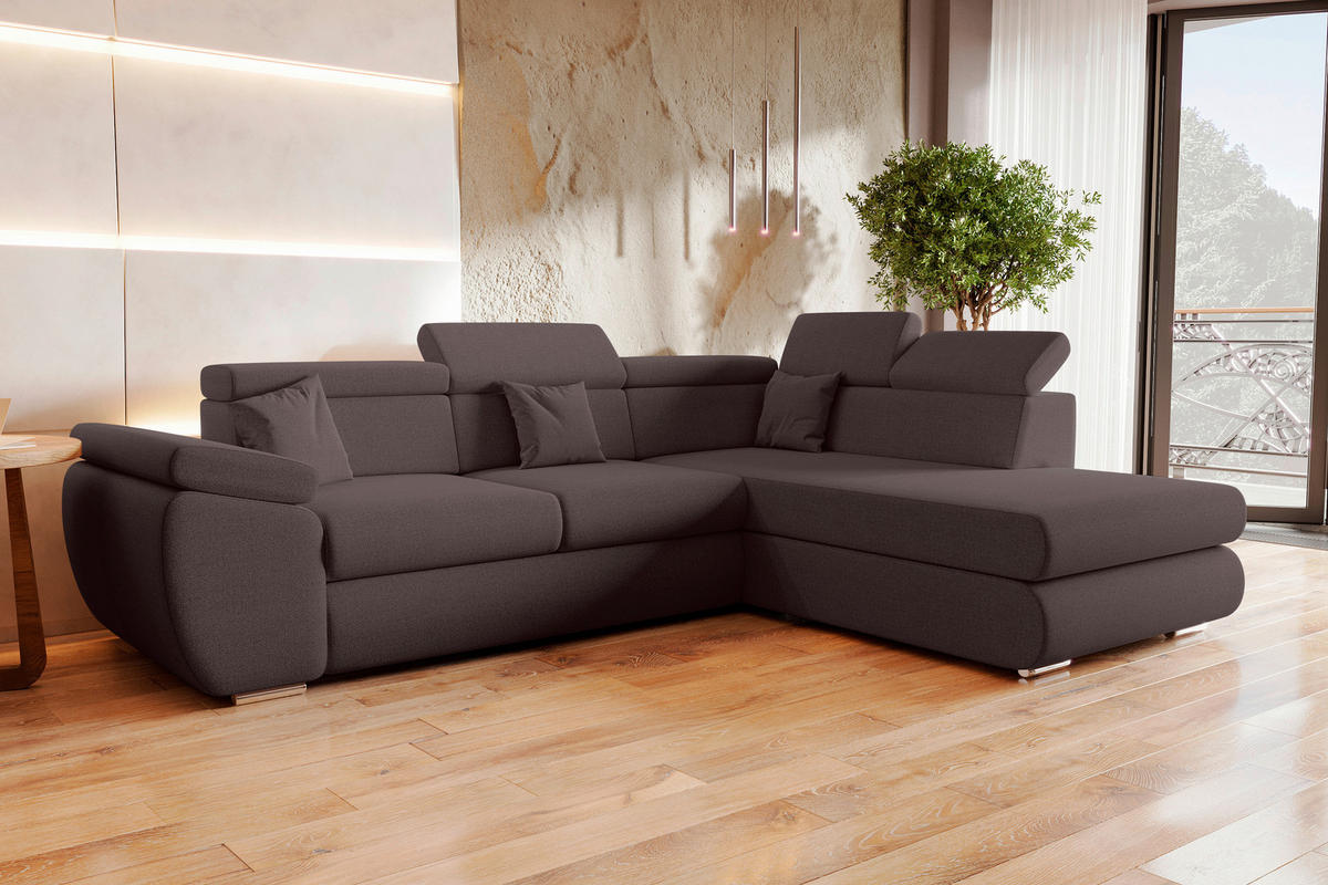 ECKSOFA Graubraun Struktur  - Chromfarben/Graubraun, KONVENTIONELL, Kunststoff/Textil (282/205cm) - Carryhome