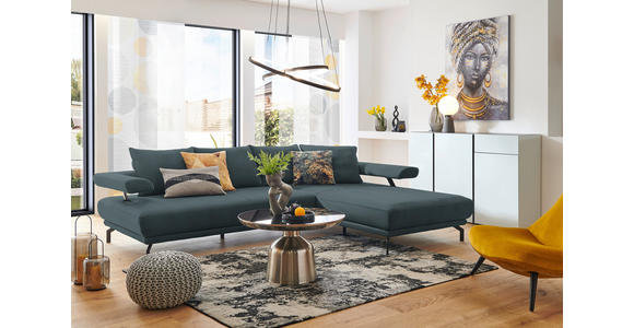 ECKSOFA in Mikrofaser Blau 305/224 cm - Blau/Schwarz, Design, Textil/Metall (305/224cm) - Dieter Knoll