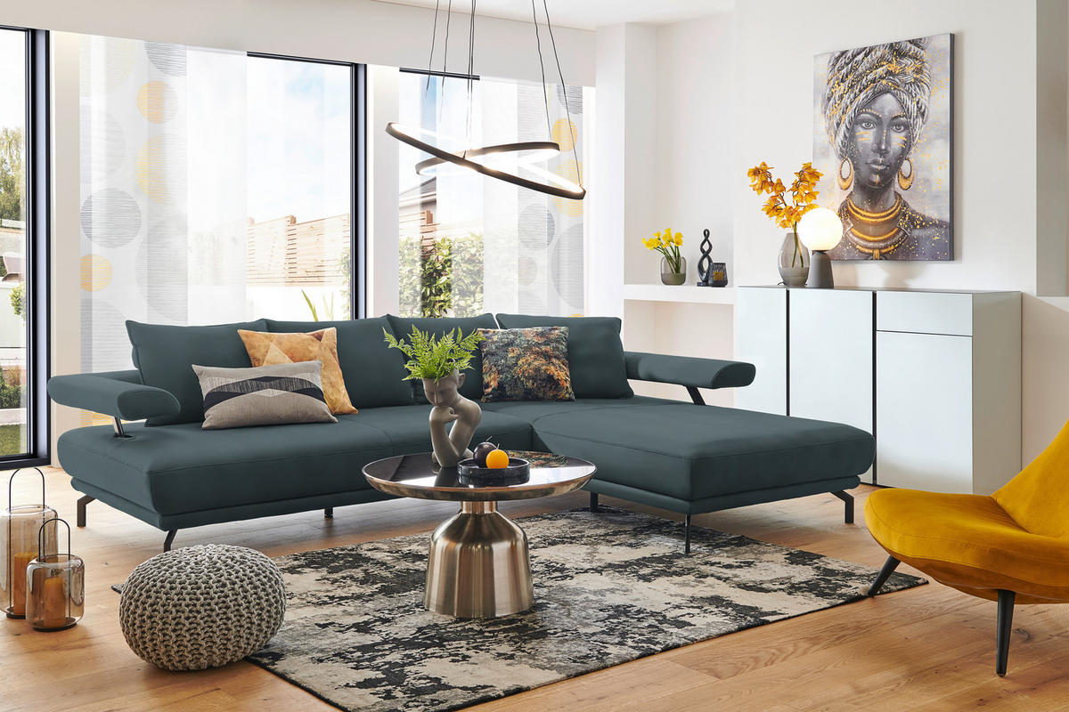 ECKSOFA in Mikrofaser Blau  305/224 cm  - Blau/Schwarz, Design, Textil/Metall (305/224cm) - Dieter Knoll