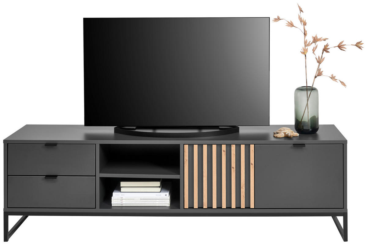TV-SZEKRÉNY 177,1/52,6/40 cm  - grafitszürke/fekete, Modern, faalapú anyag/fém (177,1/52,6/40cm) - Voleo