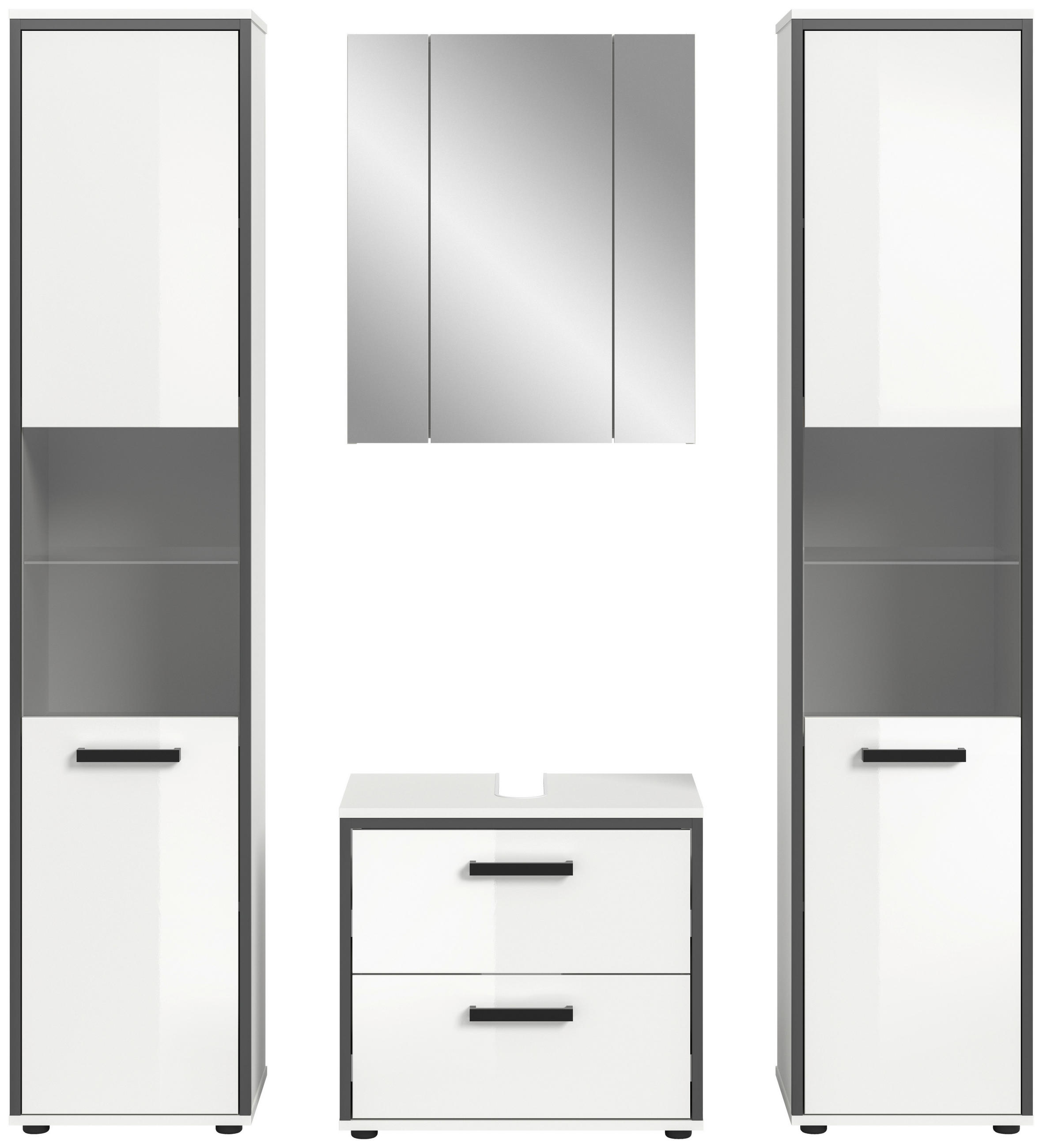 Thumbnail - Mid.you Badezimmer, Weiß Hochglanz, Kunststoff, 4-teilig, Holzoptik, 10 Fächer, 2 Schublade(n),2 Schublade(n) Schubladen...