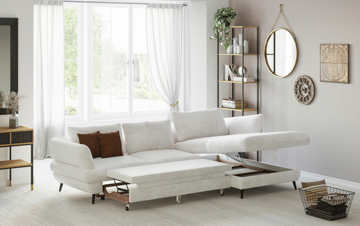 ECKSOFA in Velours Creme  - Creme/Schwarz, Design, Textil/Metall (281/181cm) - Livetastic