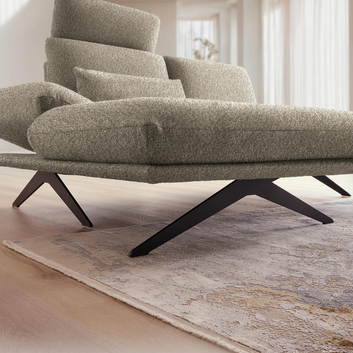 ECKSOFA Flachgewebe Hellbraun  - Hellbraun/Schwarz, Design, Textil/Metall (155/234cm) - Dieter Knoll