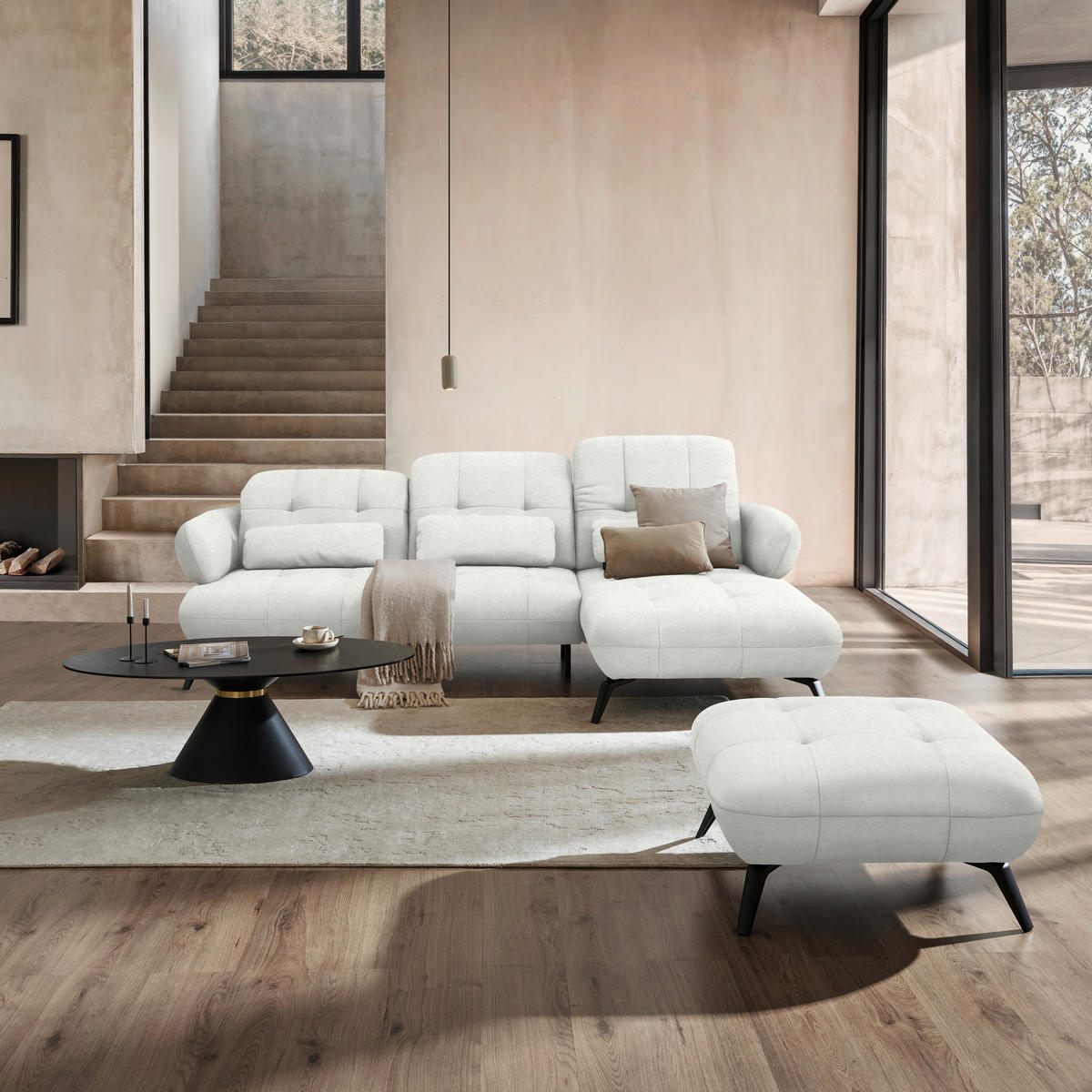 ECKSOFA Flachgewebe Grauweiss  - Schwarz/Grauweiss, Design, Textil/Metall (282/189cm) - Novel