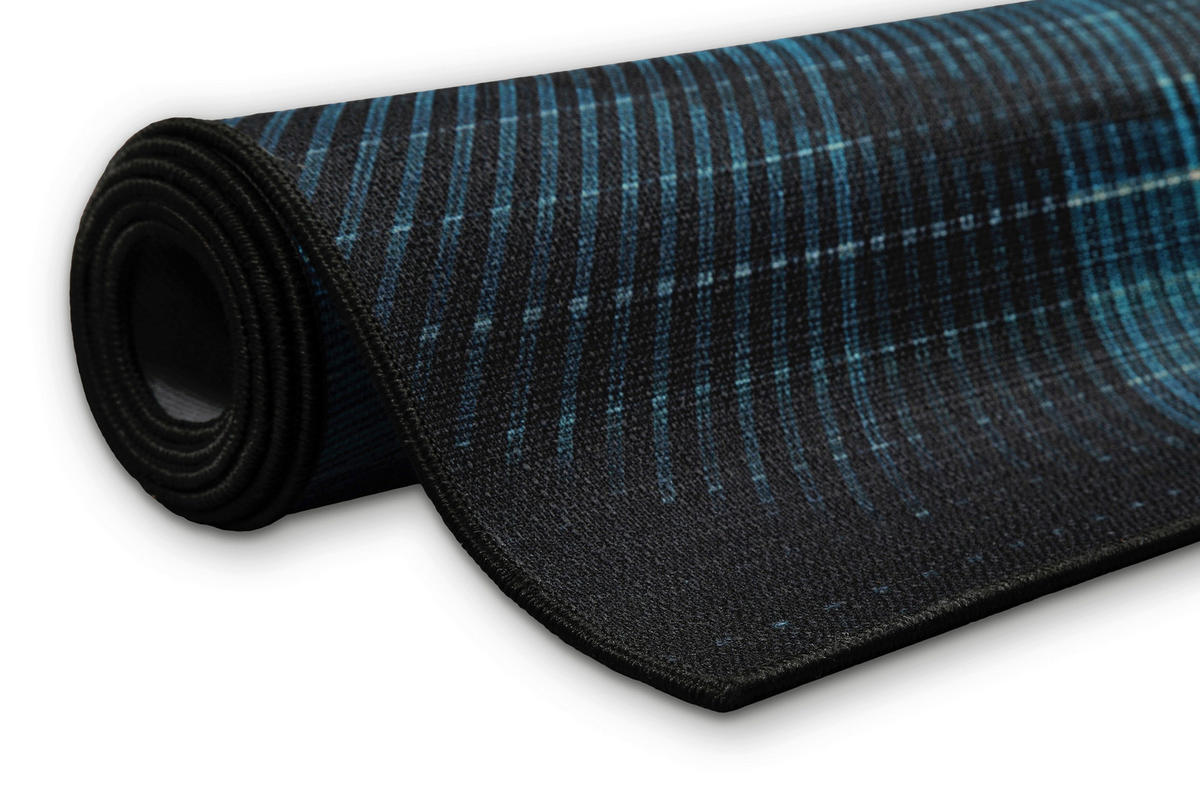 FLACHWEBETEPPICH  Wohnzimmer 110/160 cm Cyber Swirl Blau, Schwarz rechteckig  - Blau/Schwarz, Basics, Kunststoff/Textil (110/160cm) - WECON HOME