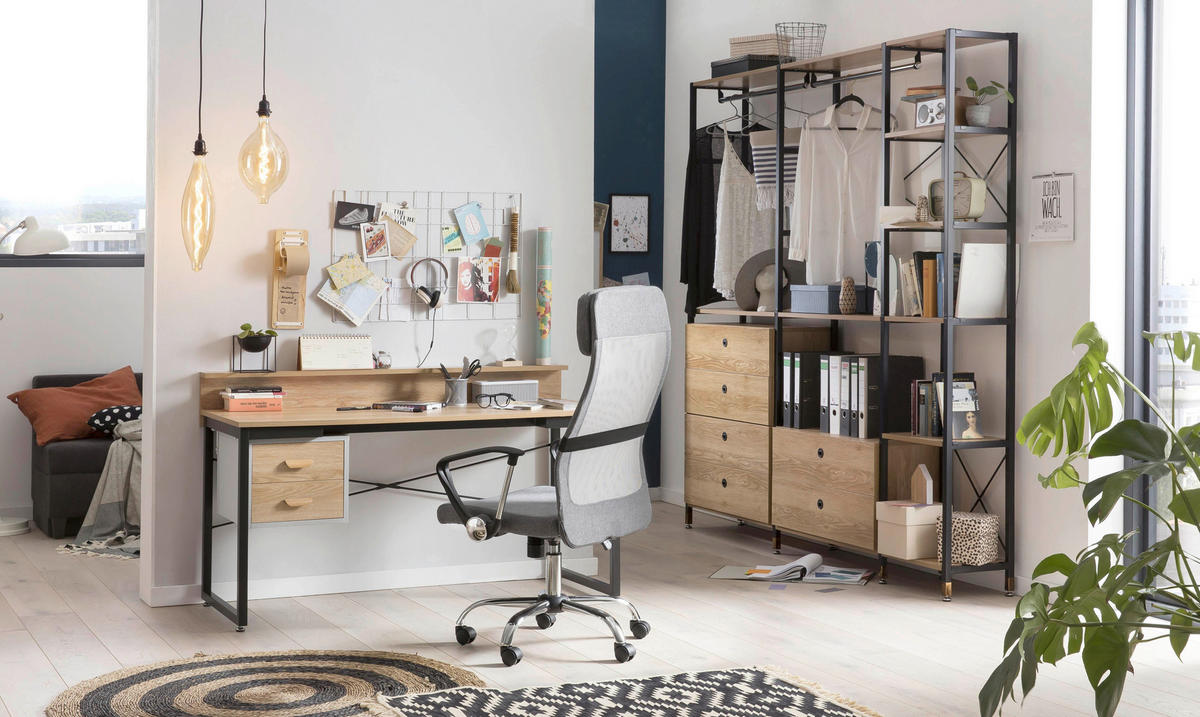 SCHREIBTISCH 140/60/84 cm  in Naturfarben, Schwarz  - Schwarz/Naturfarben, Design, Holzwerkstoff/Metall (140/60/84cm) - Livetastic