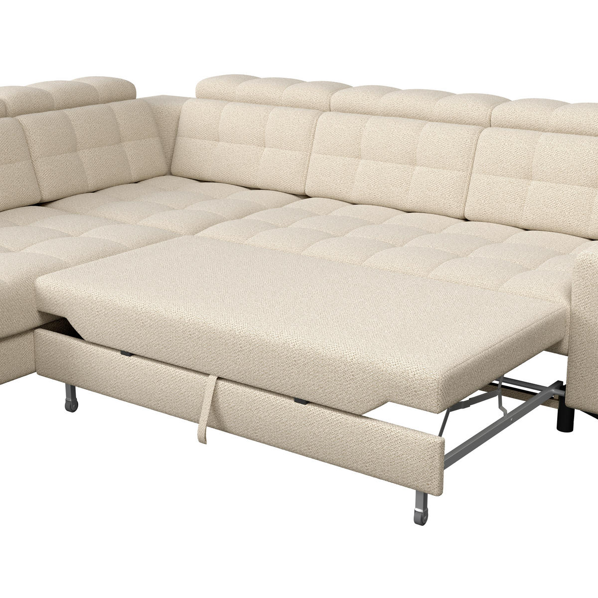 ECKSOFA BARLETTA NEW Beige Velours Bettkasten, Kopfteilverstellung, Sitztiefenverstellung, Liegefläche im Originalstoff  - Beige/Schwarz, ROMANTIK / LANDHAUS, Textil/Metall (228/289cm) - MID.YOU