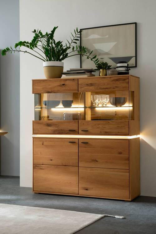 HIGHBOARD  in 123/137/38 cm  - Wildeiche/Anthrazit, Natur, Glas/Holz (123/137/38cm) - MID.YOU