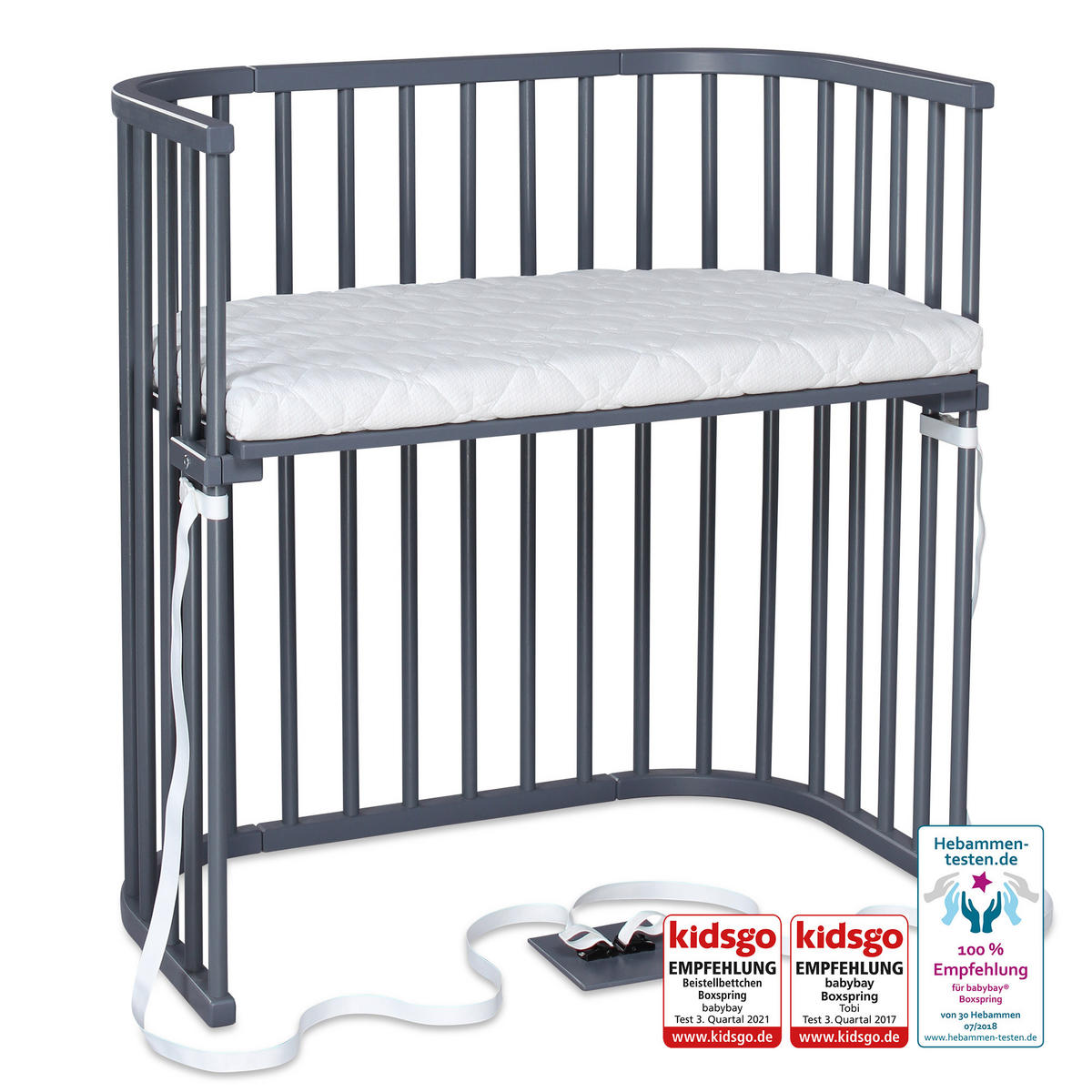 BEISTELLBETT Babybay Boxspring 96,5/54/96 cm  - Schieferfarben/Grau, Basics, Holz (96,5/54/96cm) - Babybay