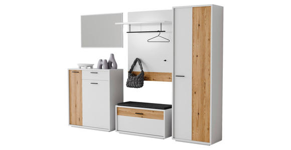 GARDEROBE 5-teilig  in 284/201/37 cm  - Eichefarben/Weiß, Design, Glas/Holzwerkstoff (284/201/37cm) - Xora