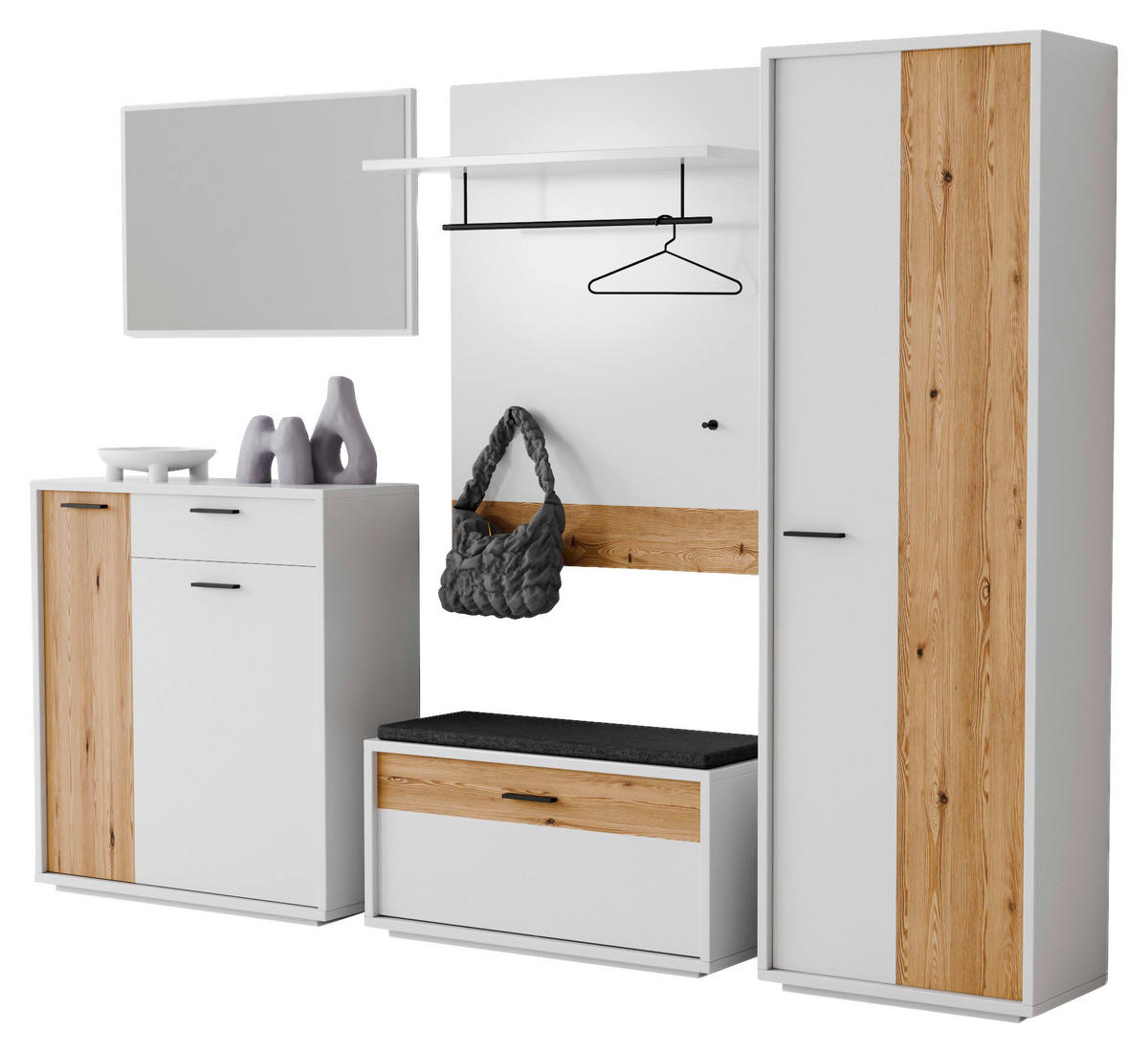 GARDEROBE 5-teilig  in 284/201/37 cm  - Eichefarben/Weiß, Design, Glas/Holzwerkstoff (284/201/37cm) - Xora