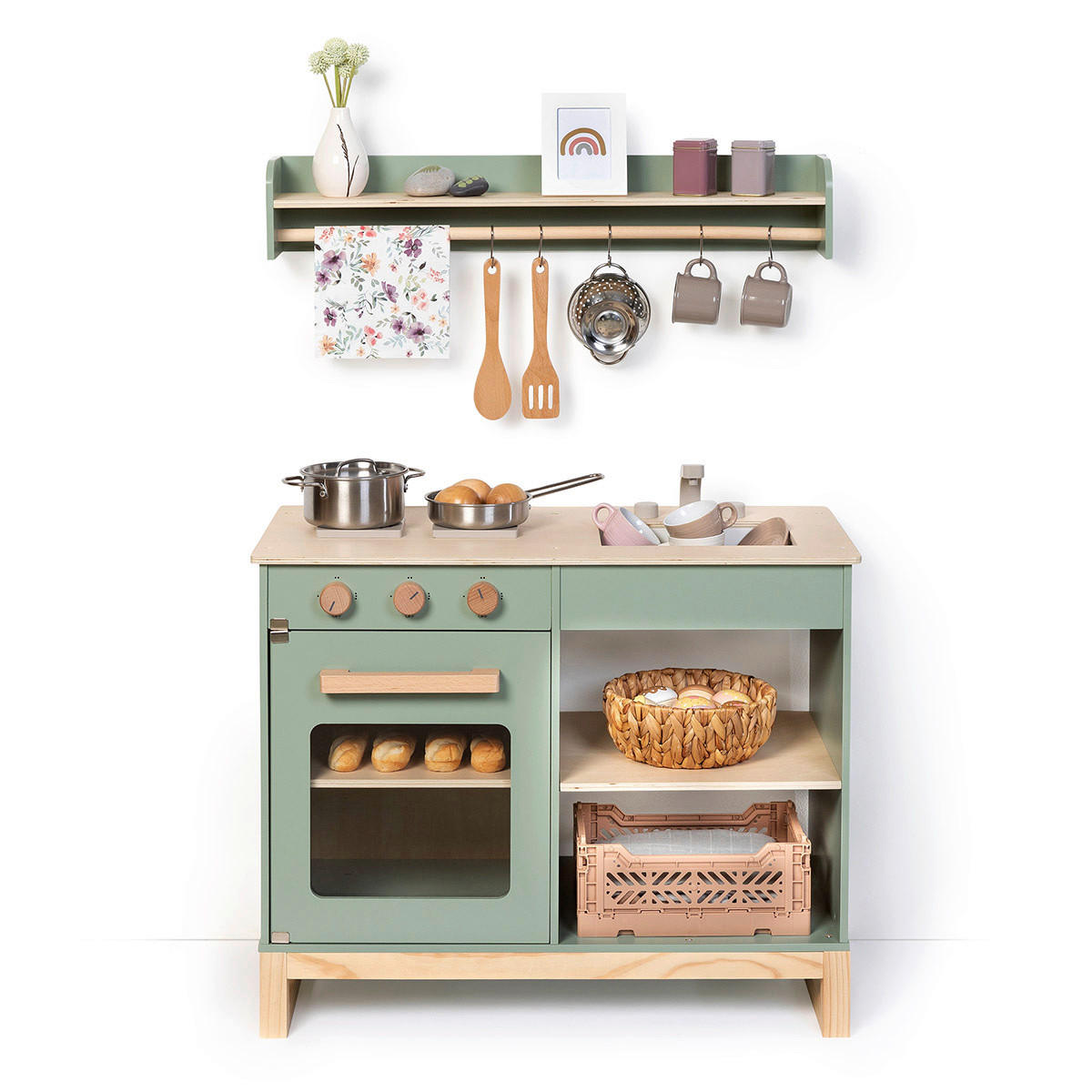 KINDERKÜCHE MAGNOLIA - Salbeigrün/Naturfarben, Basics, Holz/Holzwerkstoff (68,5/35,8/62cm) - MUSTERKIND