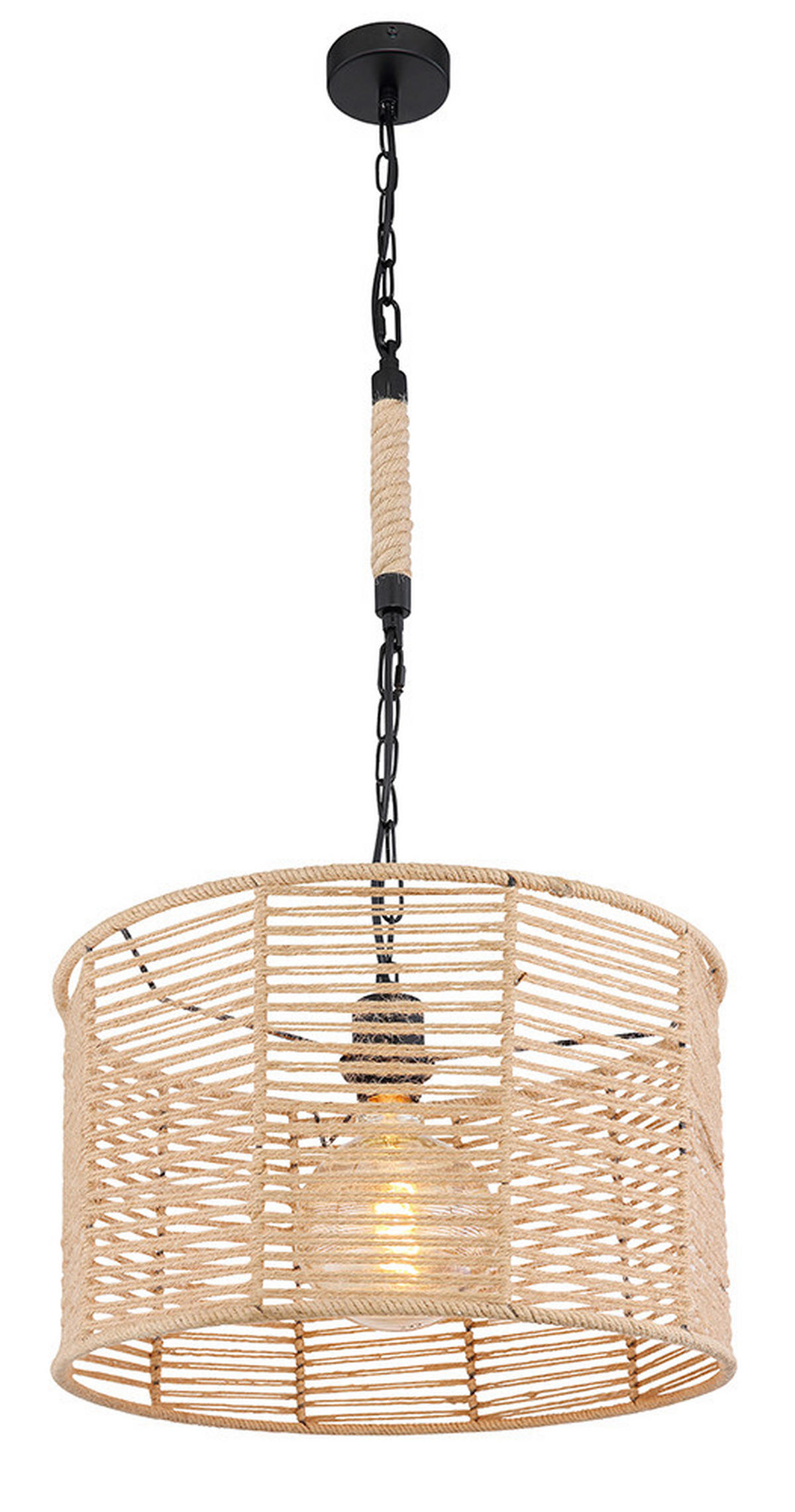 HÄNGELEUCHTE Halia 40/120 cm   - Schwarz/Braun, Natur, Naturmaterialien/Metall (40/120cm) - Globo
