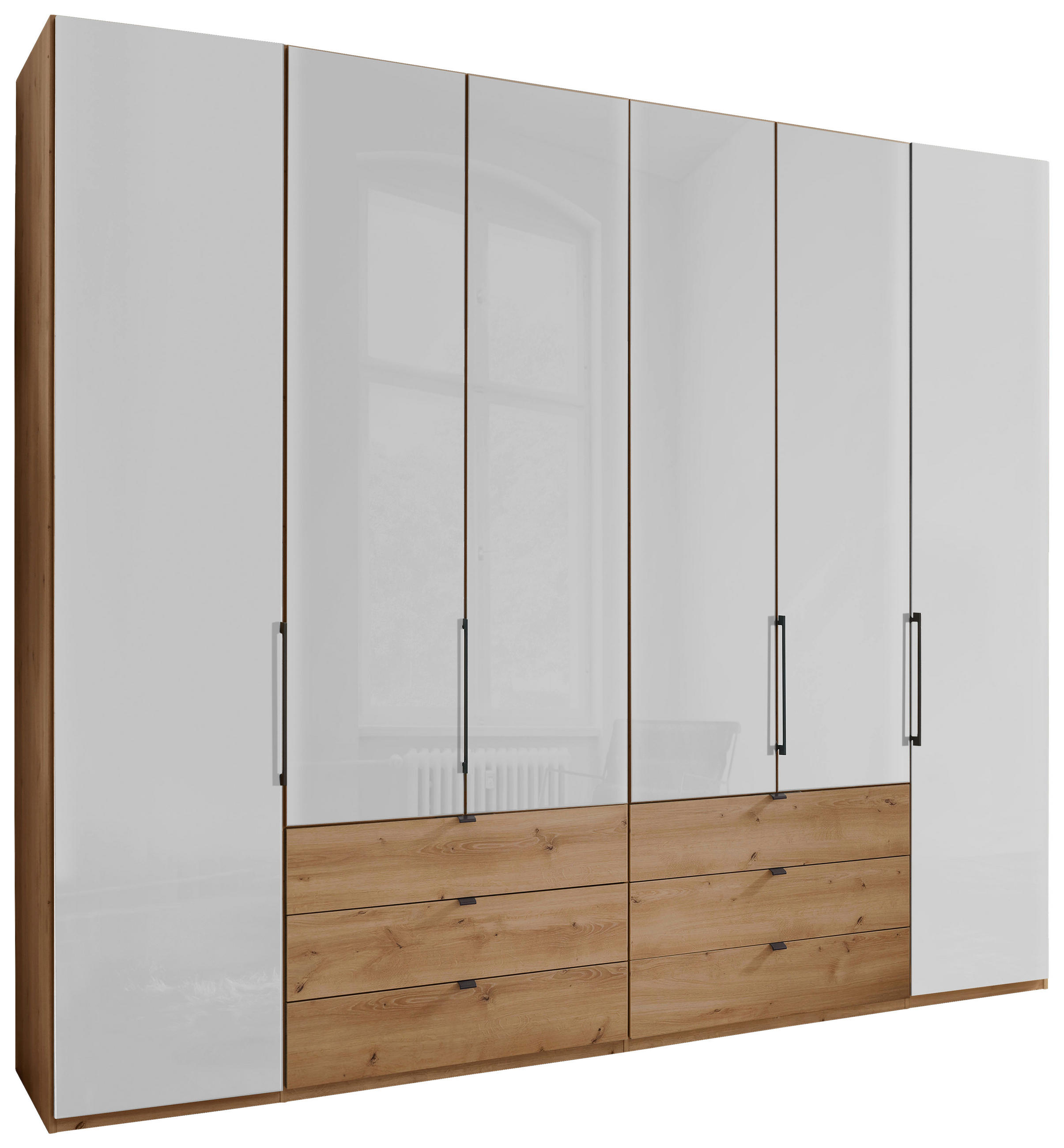 FALTTÜRENSCHRANK 250/236/58 cm 4-türig Weiß, Eiche Bianco  - Schieferfarben/Eiche Bianco, KONVENTIONELL, Glas/Holzwerkstoff (250/236/58cm) - Dieter Knoll